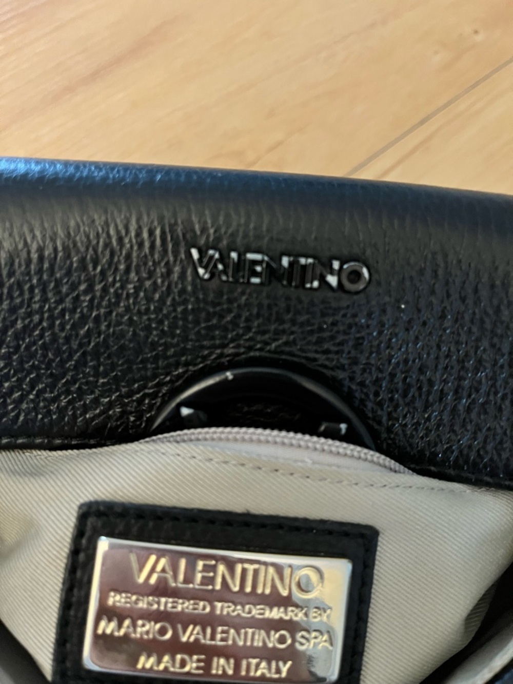 Valentino By Mario Valentino Black Pebbled Leather Shoulder Bag with Chain Strap - Picture 3 of 5